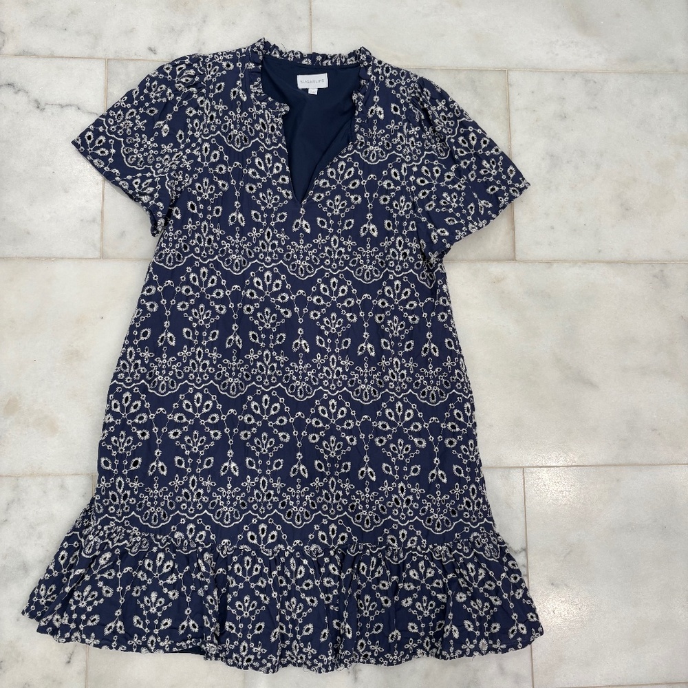 Sugarlips blue and white eyelet dress